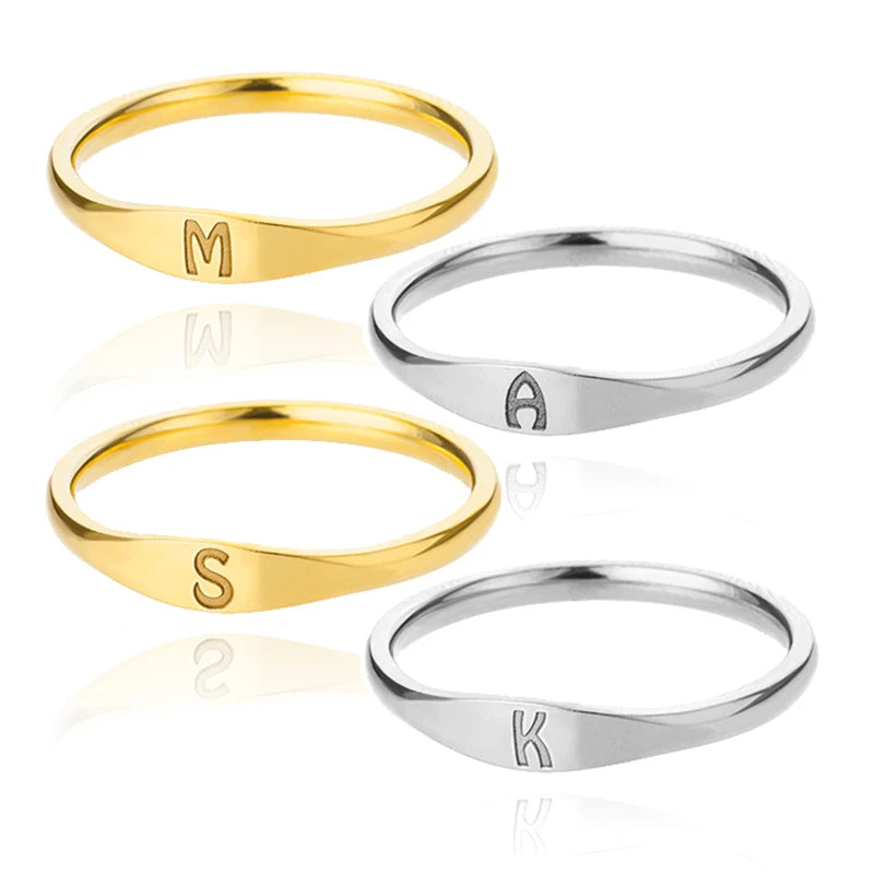 Minimalist Initial Signet Ring - Personalized Gold & Silver Letter Rings