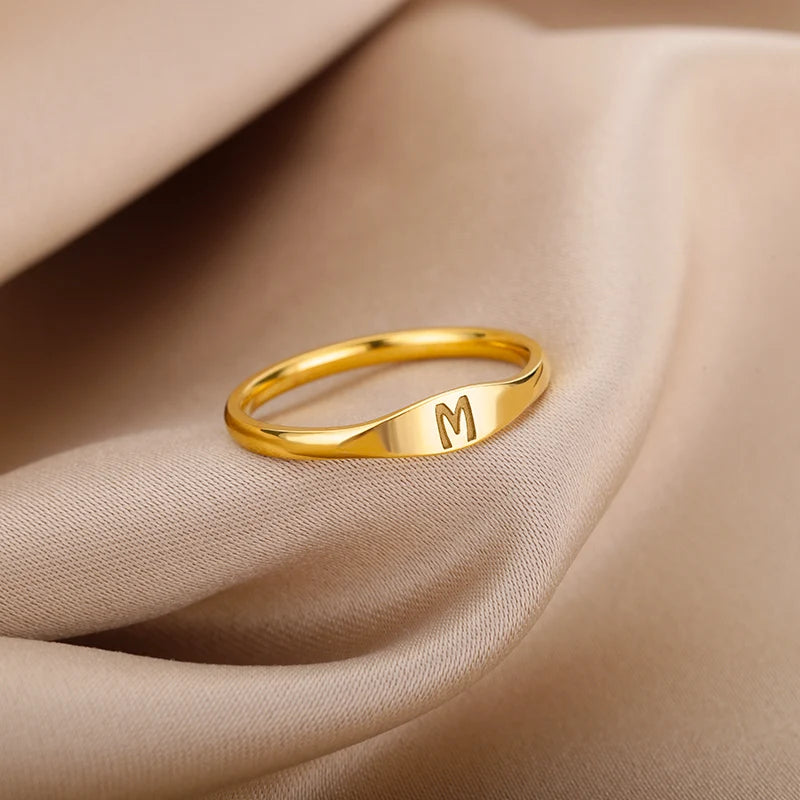 Minimalist Initial Signet Ring - Personalized Gold & Silver Letter Rings
