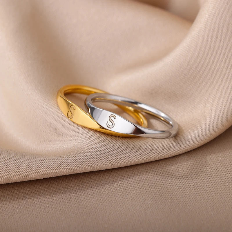 Minimalist Initial Signet Ring - Personalized Gold & Silver Letter Rings