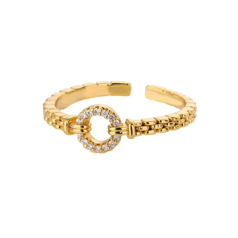 Elegant Zircon Chain Ring - Adjustable Luxury Design