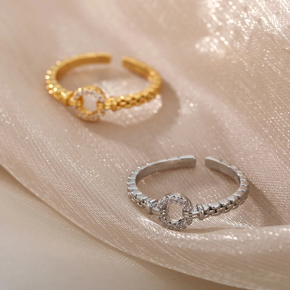 Elegant Zircon Chain Ring - Adjustable Luxury Design