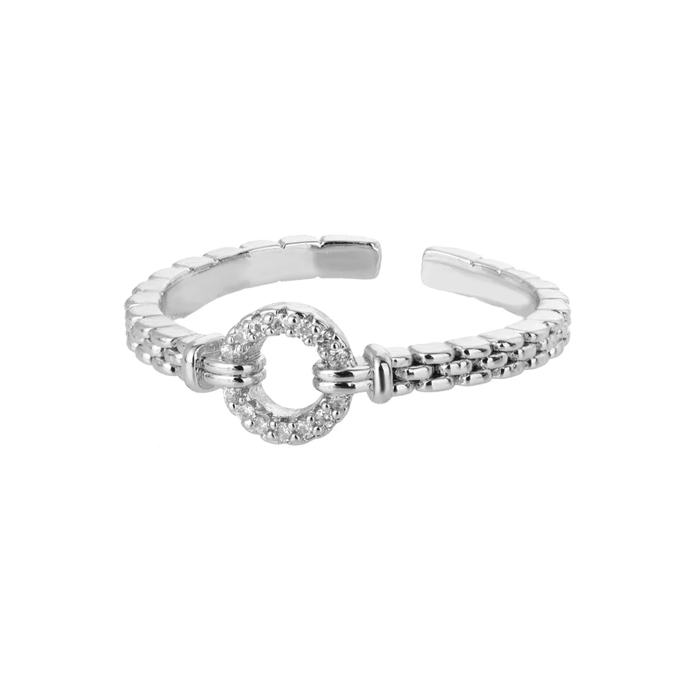 Elegant Zircon Chain Ring - Adjustable Luxury Design