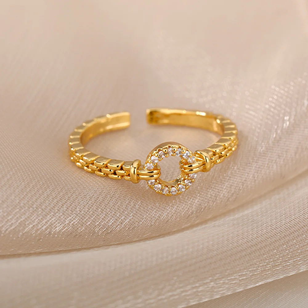 Elegant Zircon Chain Ring - Adjustable Luxury Design