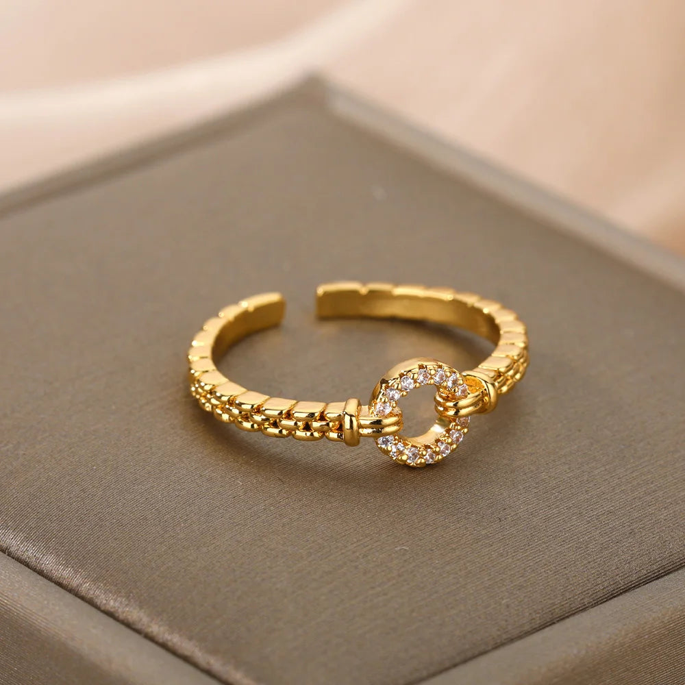 Elegant Zircon Chain Ring - Adjustable Luxury Design