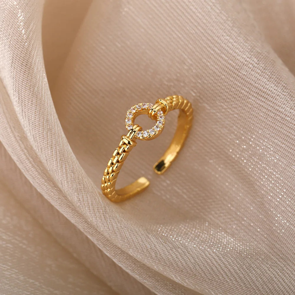 Elegant Zircon Chain Ring - Adjustable Luxury Design