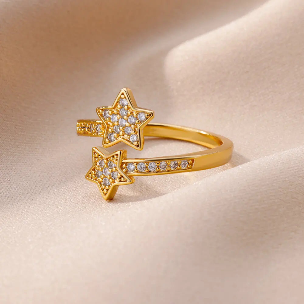 Celestial Star Wrap Ring - Gold Tone Plated with Zircon