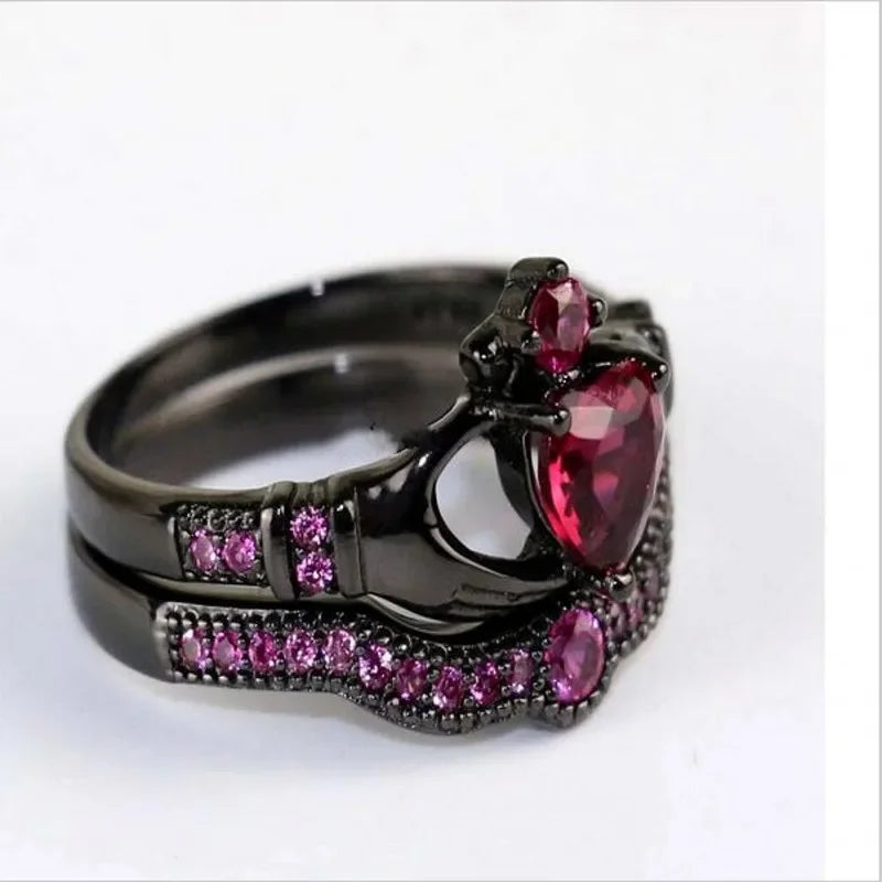 Queen Heart Lab Emerald Claddagh Ring