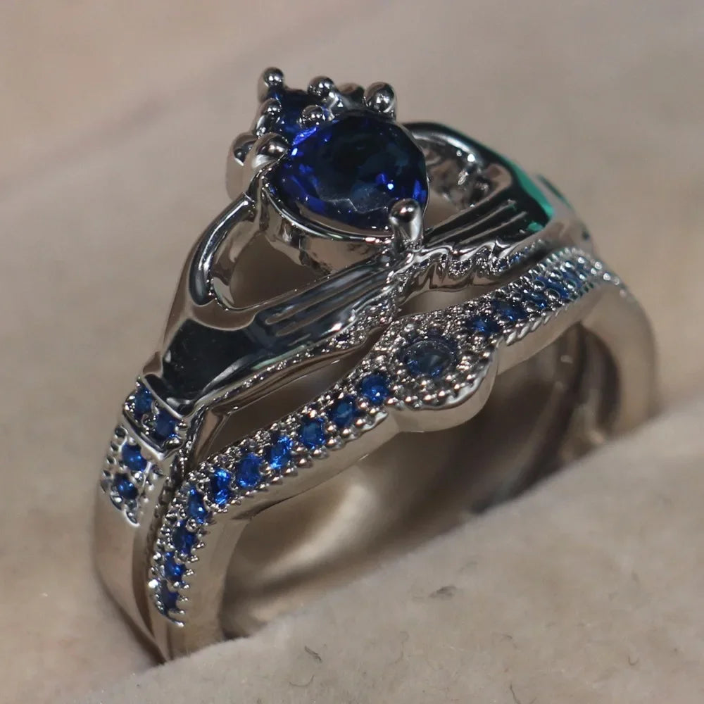 Queen Heart Lab Sapphire Claddagh Ring