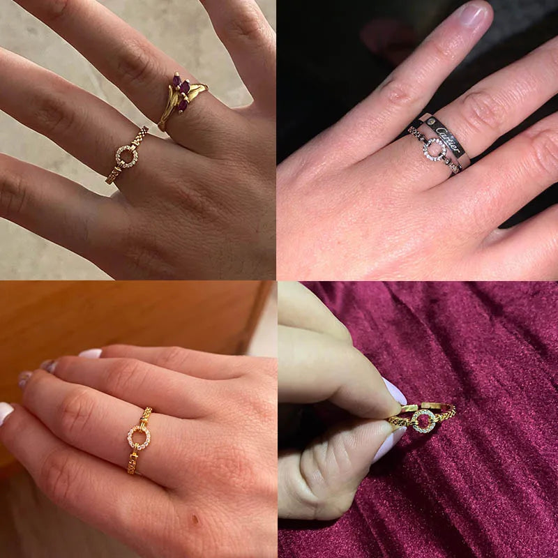 Elegant Zircon Chain Ring - Adjustable Luxury Design