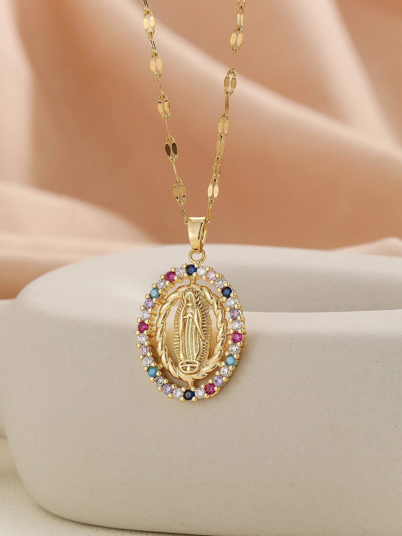 Luxury Gold Plated Multicolor CZ Pendant - Vintage Charm Necklace
