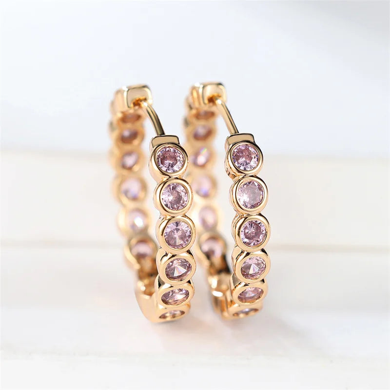 Luxury Cute Female Small Black Round Hoop Earrings Charm Gold Color Trendy Zircon Stone Wedding Jewelry For Women