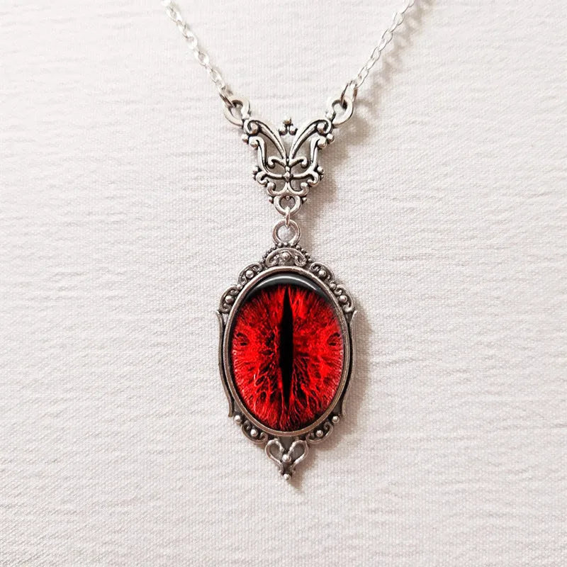 Gothic Blood Red Quartz Charm Necklace Oval Pendant Necklace