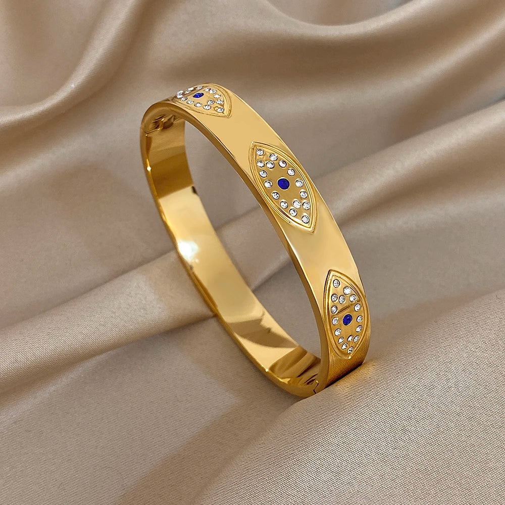 Divine Protection Bangle – Evil Eye Charm Gold Plated Bracelet