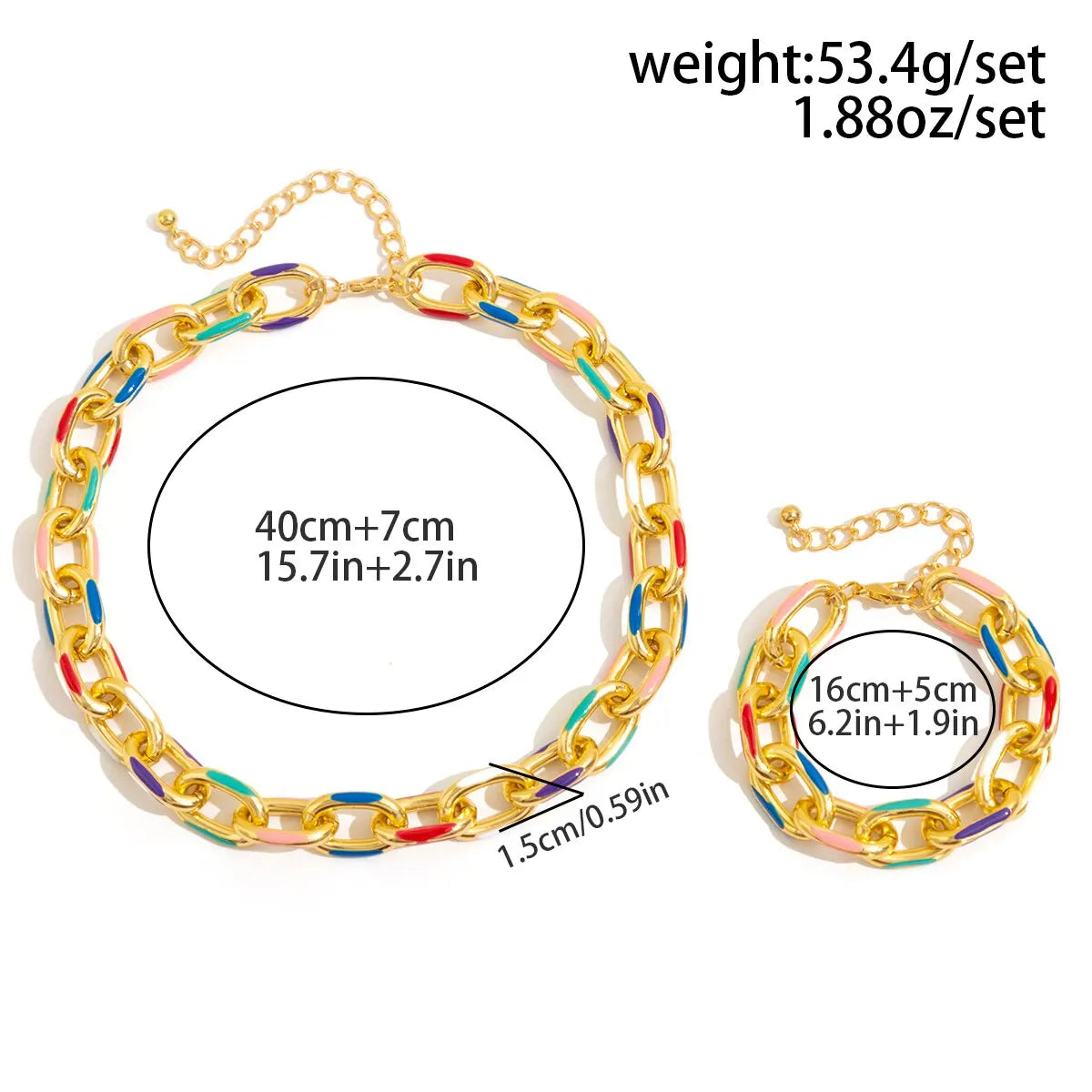 Candy Enamel Link Set - Gold Plated Necklace & Bracelet