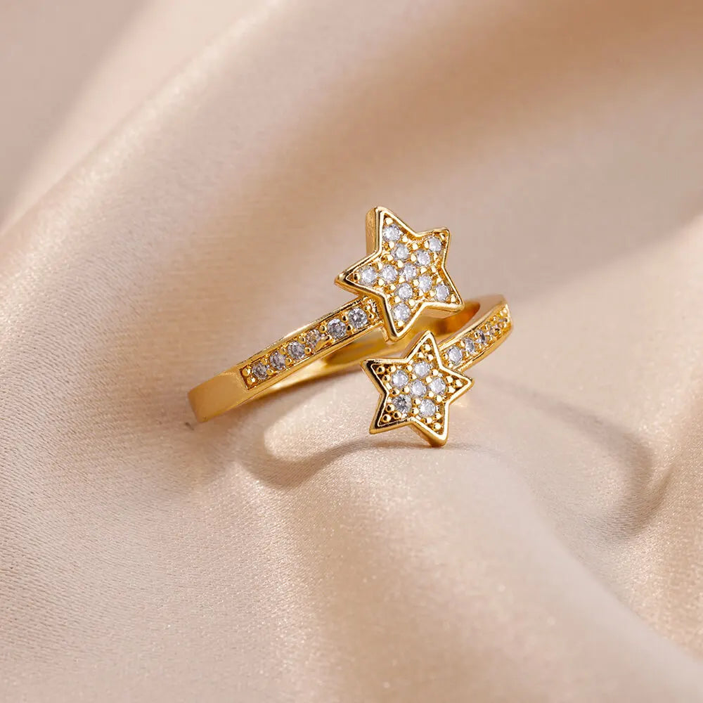 Celestial Star Wrap Ring - Gold Tone Plated with Zircon