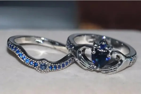 Queen Heart Lab Sapphire Claddagh Ring
