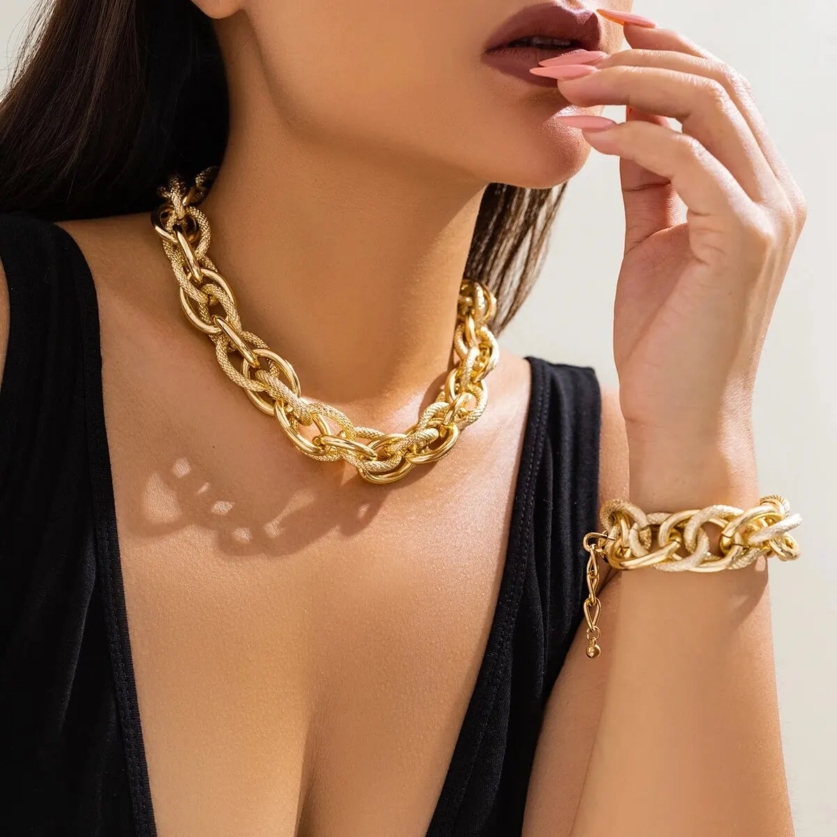 Candy Enamel Link Set - Gold Plated Necklace & Bracelet