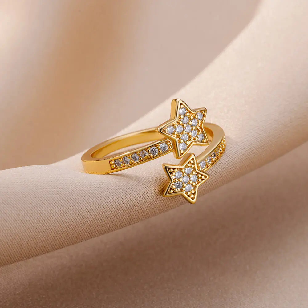 Celestial Star Wrap Ring - Gold Tone Plated with Zircon