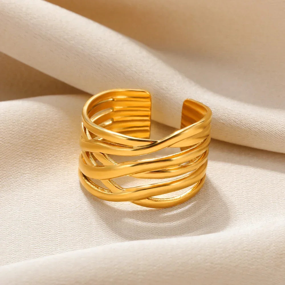 Stainless Steel Rings for Women Aesthetic Heart Gold Color Wedding