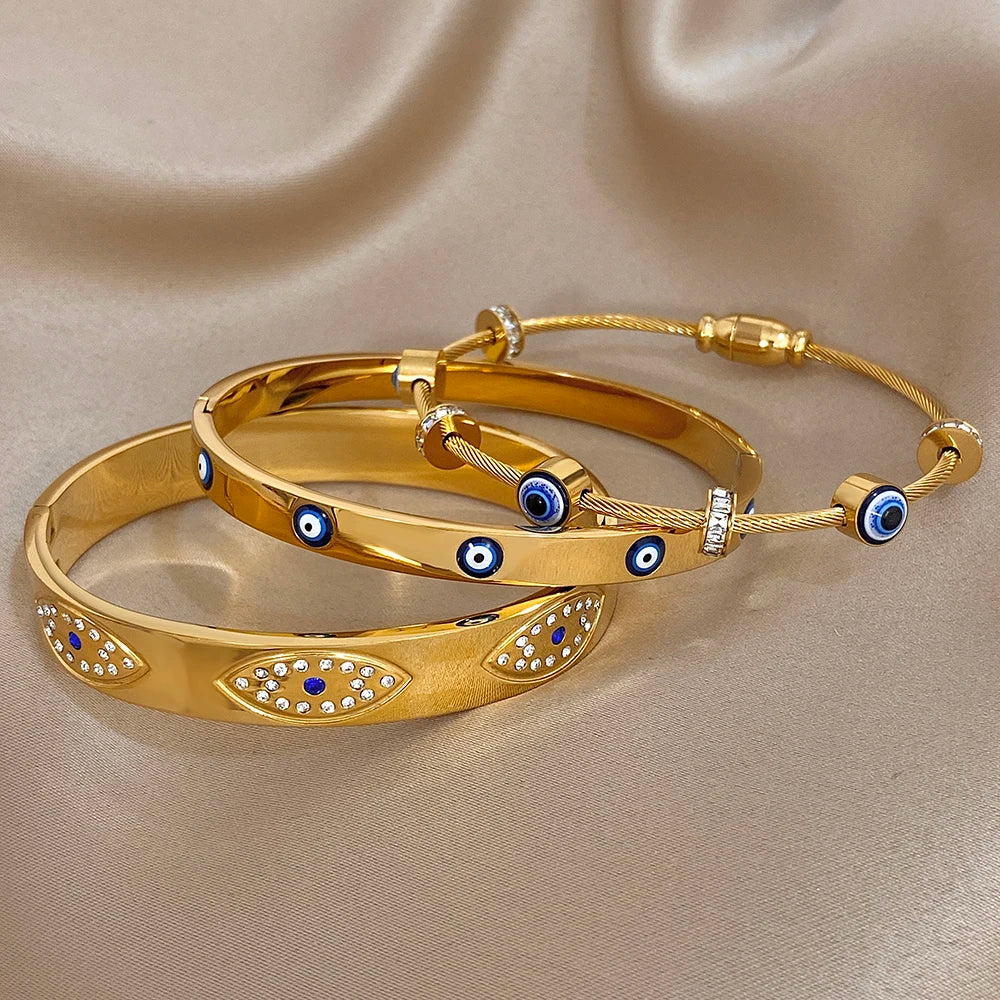 Divine Protection Bangle – Evil Eye Charm Gold Plated Bracelet