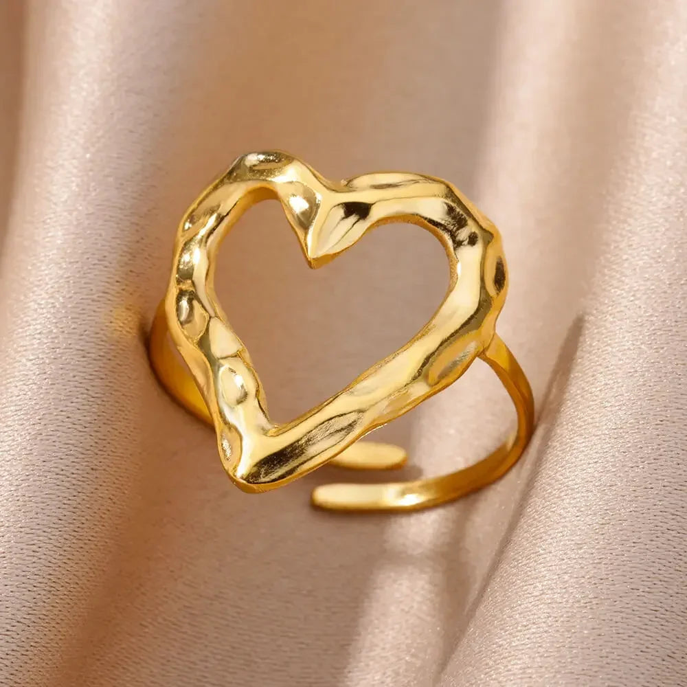 Stainless Steel Rings for Women Aesthetic Heart Gold Color Wedding