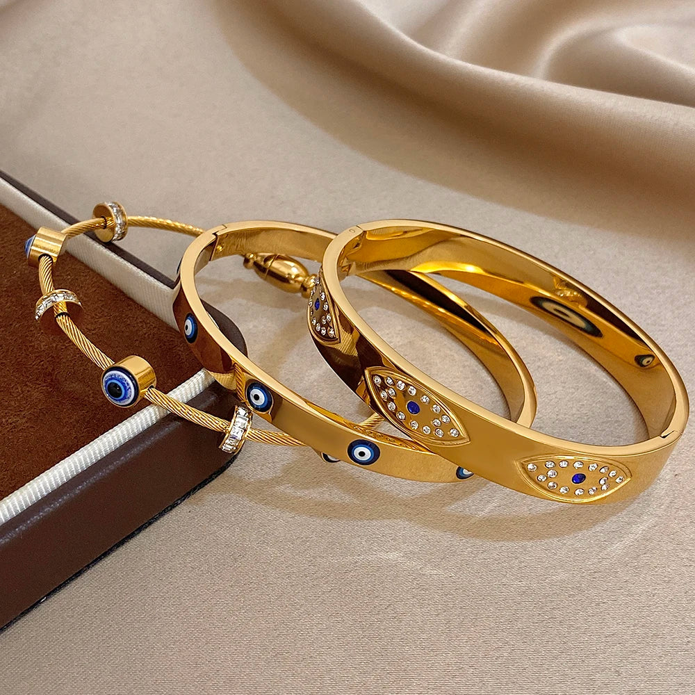 Divine Protection Bangle – Evil Eye Charm Gold Plated Bracelet