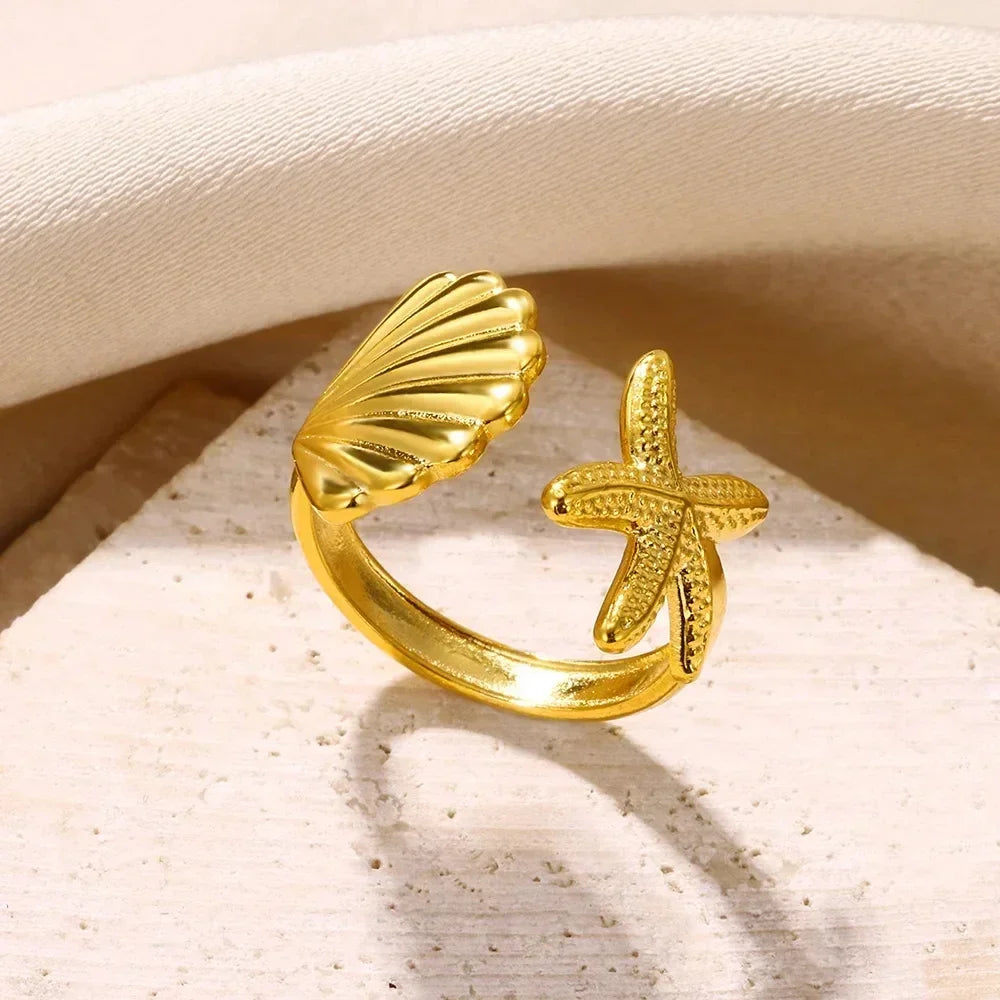 Stainless Steel Rings for Women Aesthetic Heart Gold Color Wedding