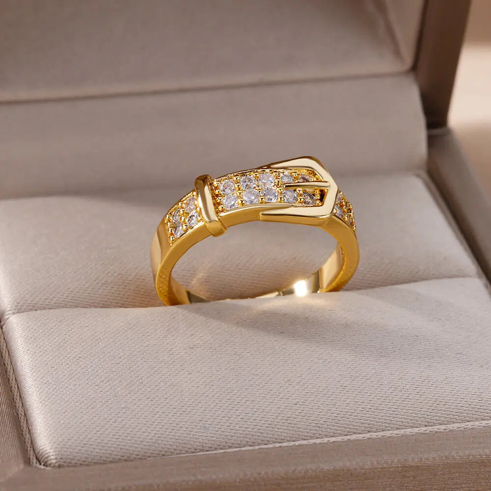 Elegance Modern Ring Collection - Golden Finish Zircon Rings