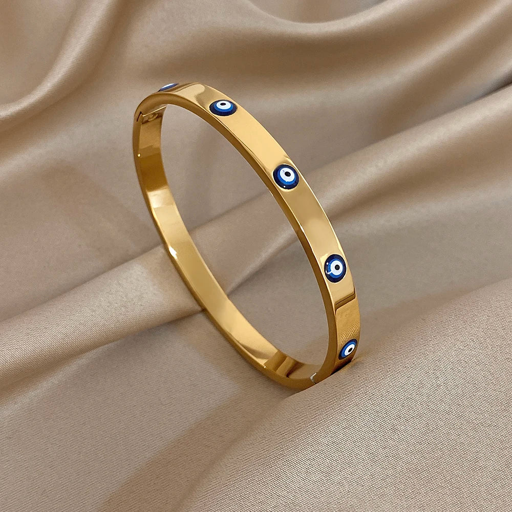 Divine Protection Bangle – Evil Eye Charm Gold Plated Bracelet