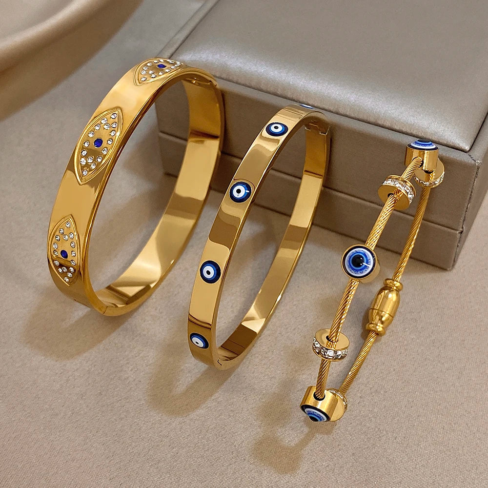 Divine Protection Bangle – Evil Eye Charm Gold Plated Bracelet