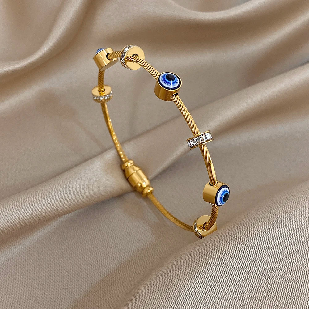 Divine Protection Bangle – Evil Eye Charm Gold Plated Bracelet