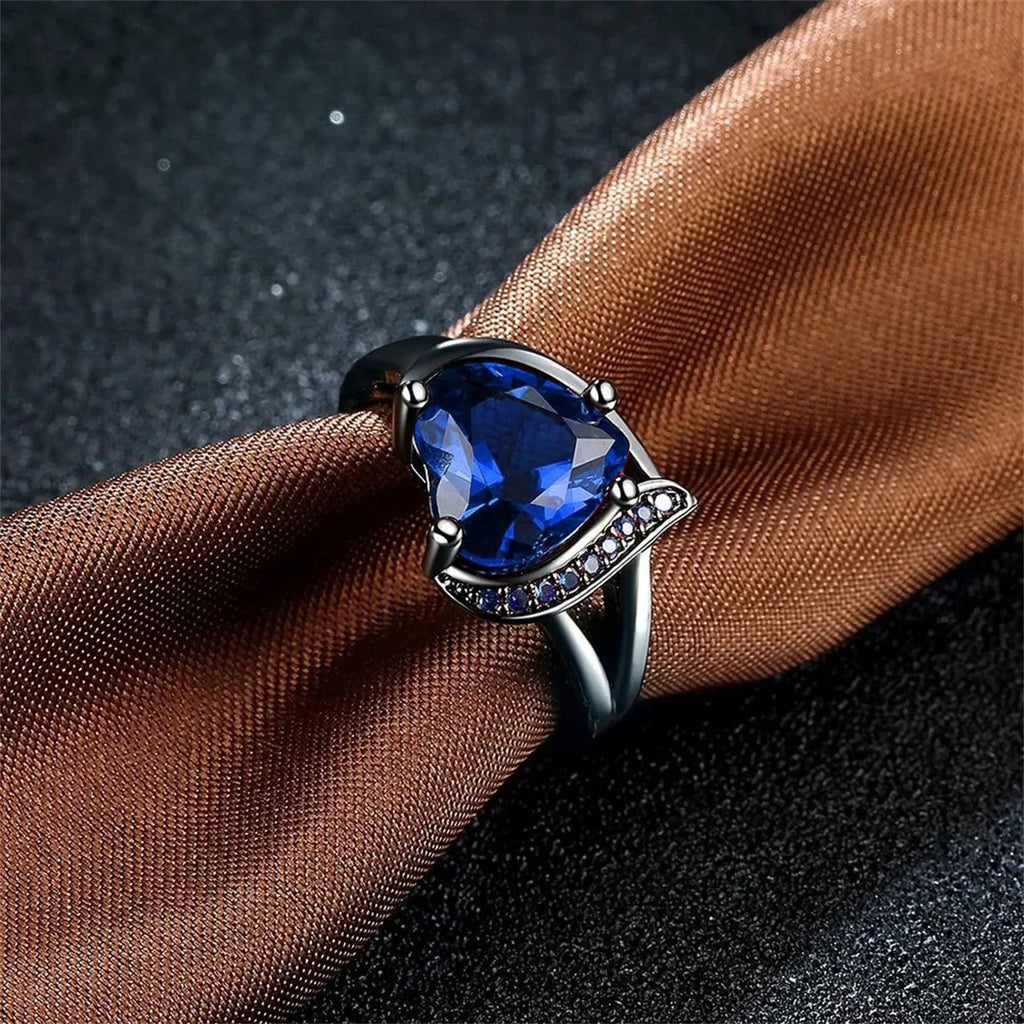 Romantic Women Heart Blue Rings