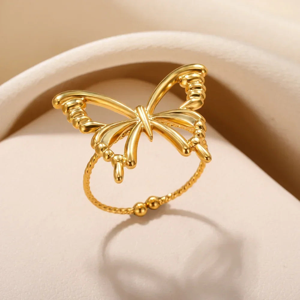 Stainless Steel Rings for Women Aesthetic Heart Gold Color Wedding