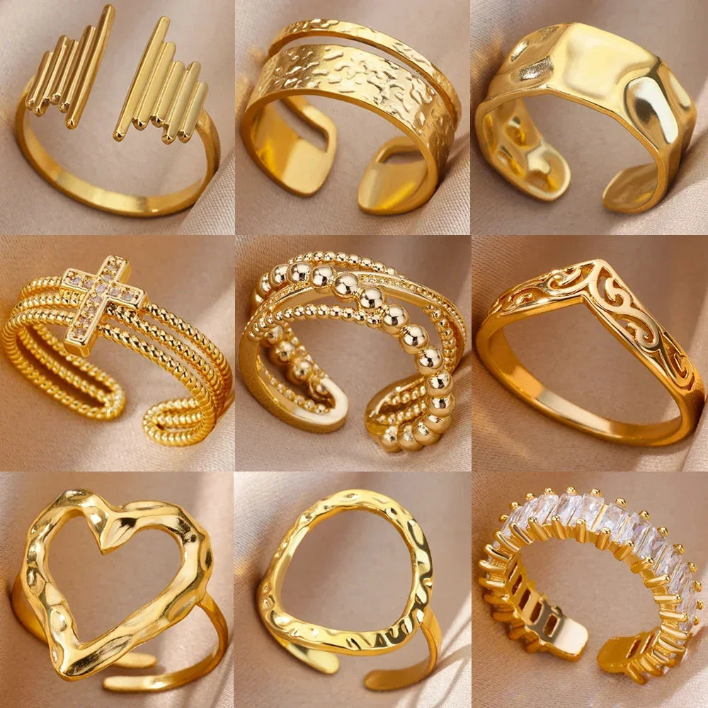 Stainless Steel Rings for Women Aesthetic Heart Gold Color Wedding