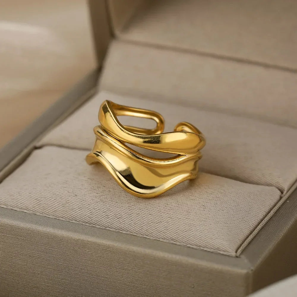 Stainless Steel Rings for Women Aesthetic Heart Gold Color Wedding
