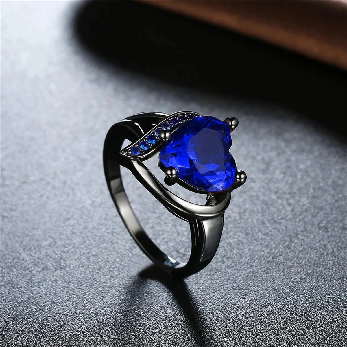 Romantic Women Heart Blue Rings