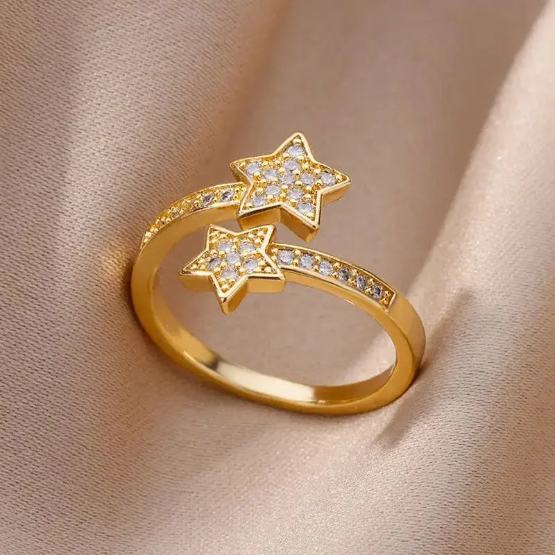 Celestial Star Wrap Ring - Gold Tone Plated with Zircon