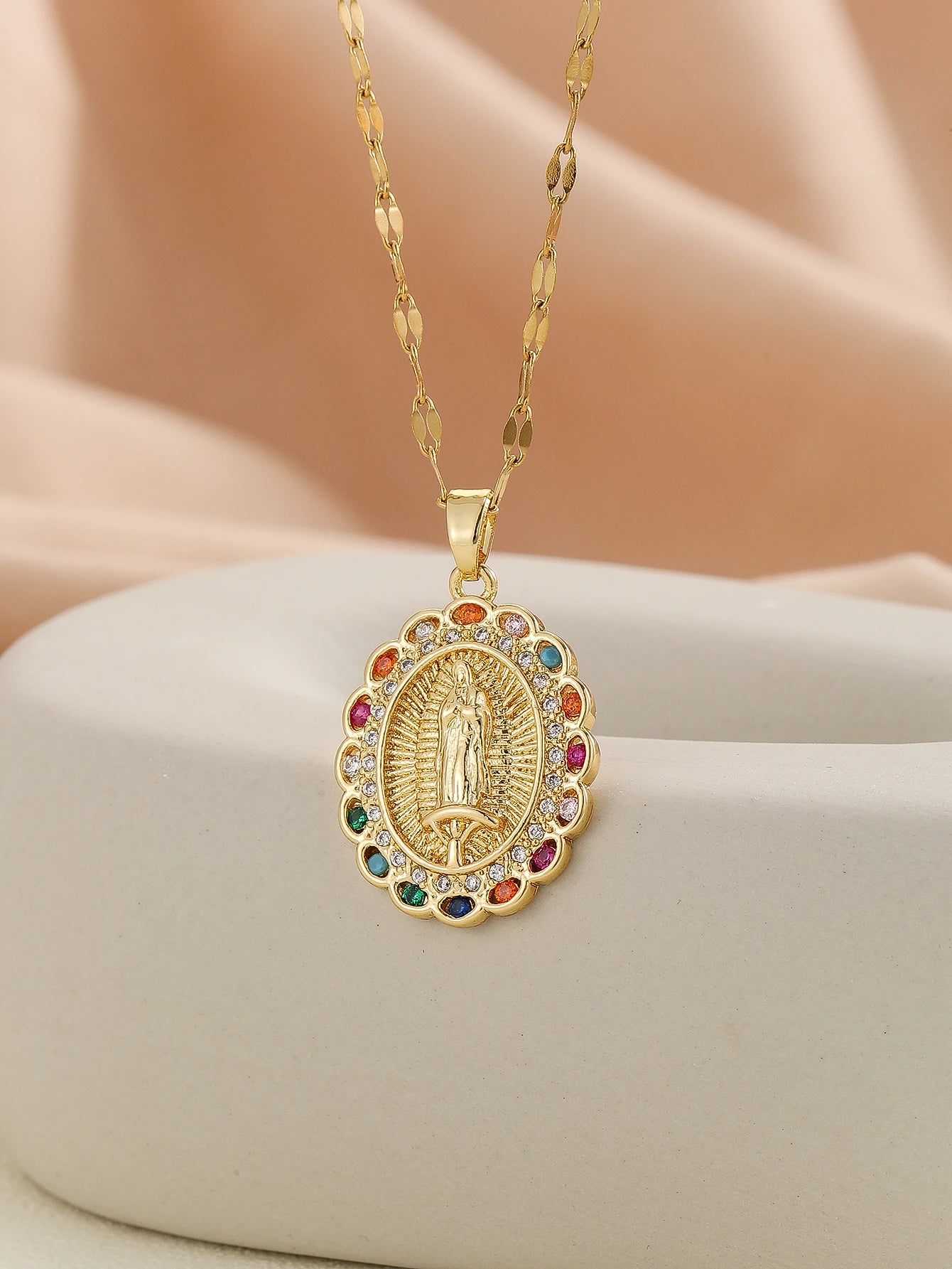 Luxury Gold Plated Multicolor CZ Pendant - Vintage Charm Necklace