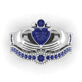 Queen Heart Lab Sapphire Claddagh Ring