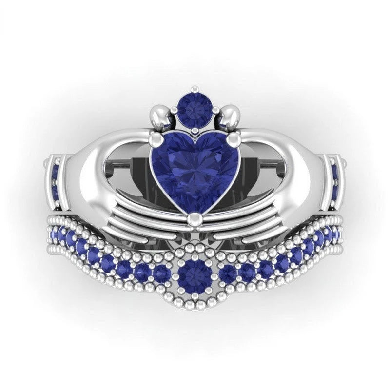 Queen Heart Lab Sapphire Claddagh Ring