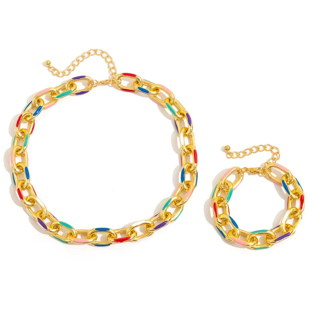 Candy Enamel Link Set - Gold Plated Necklace & Bracelet
