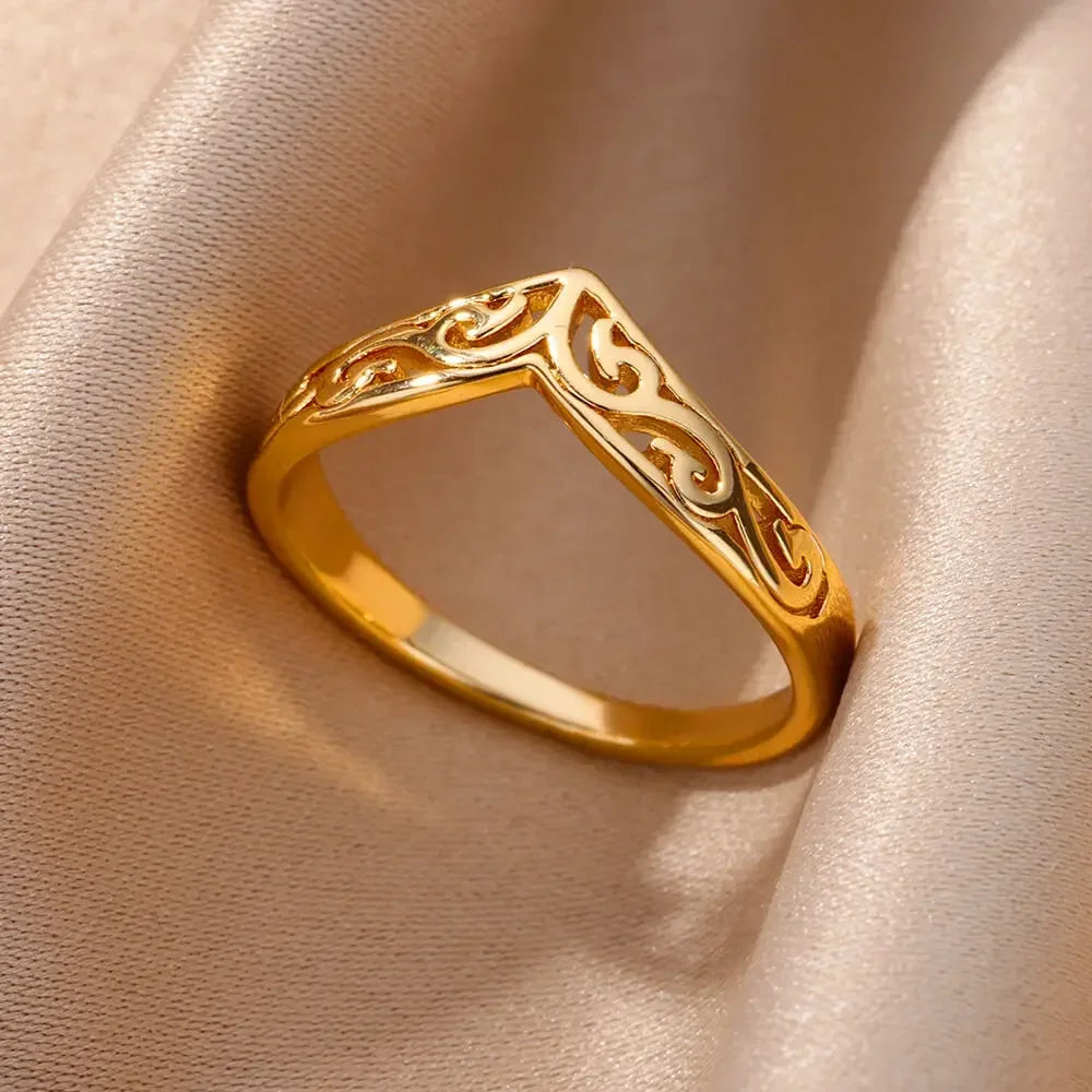 Stainless Steel Rings for Women Aesthetic Heart Gold Color Wedding