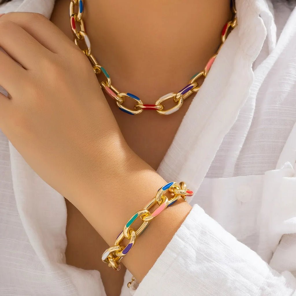 Candy Enamel Link Set - Gold Plated Necklace & Bracelet