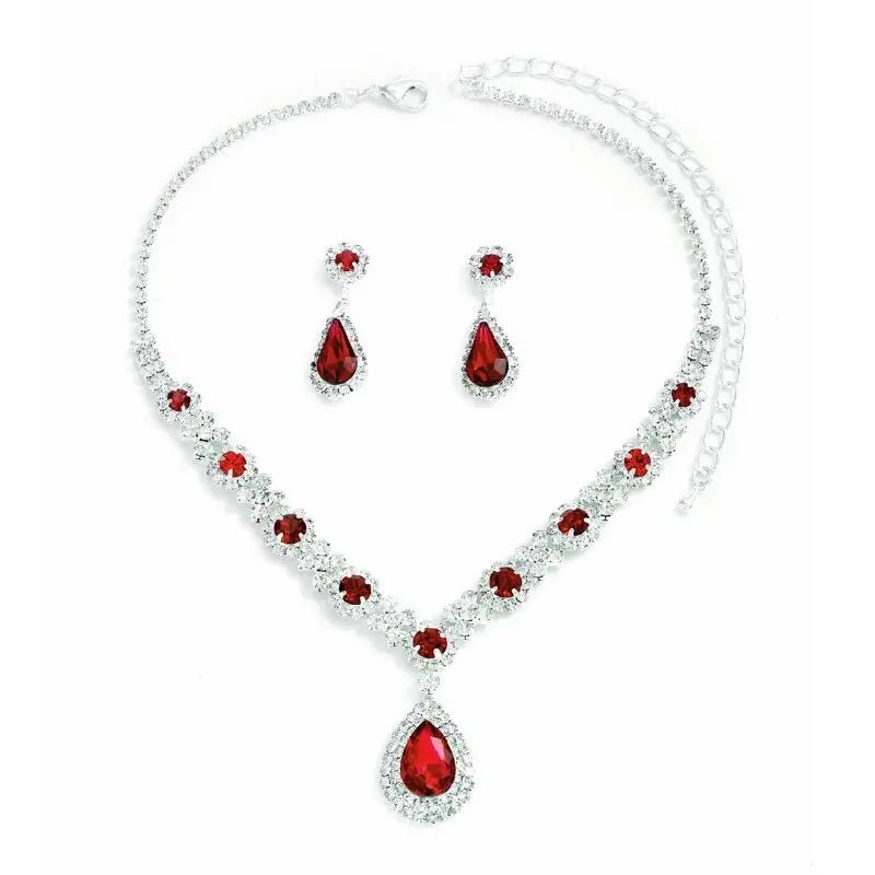 3 pieces of women's crystal droplet necklace with earrings