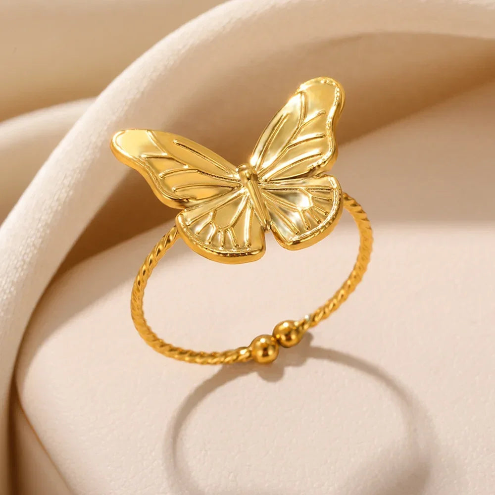 Stainless Steel Rings for Women Aesthetic Heart Gold Color Wedding
