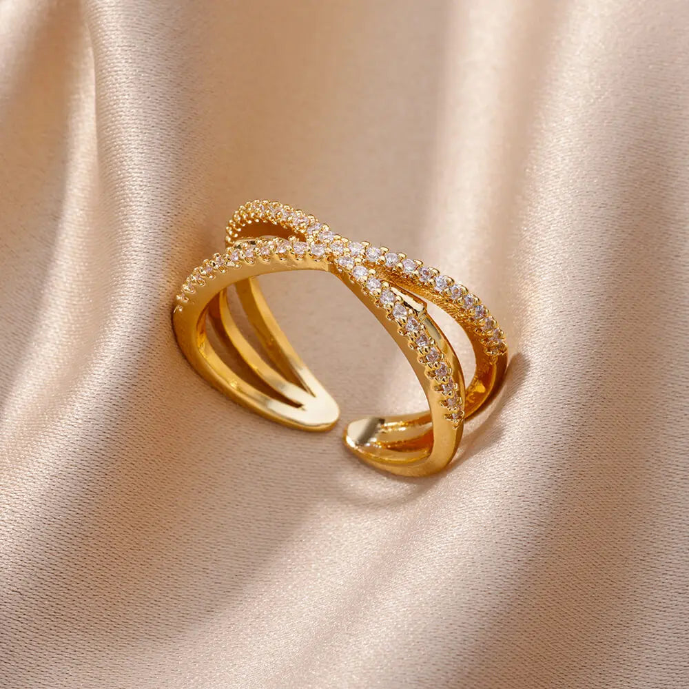 Elegance Modern Ring Collection - Golden Finish Zircon Rings