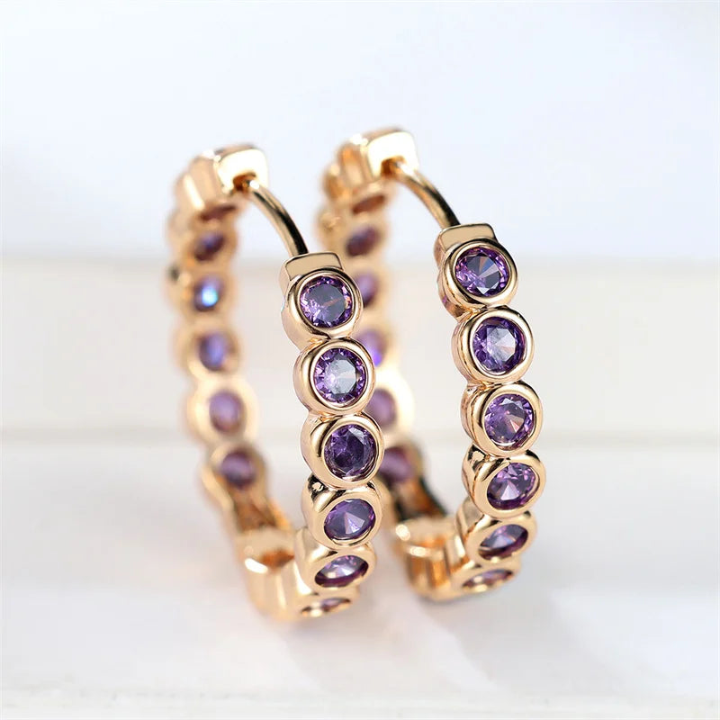 Luxury Cute Female Small Black Round Hoop Earrings Charm Gold Color Trendy Zircon Stone Wedding Jewelry For Women