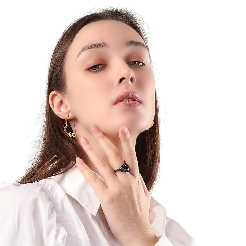 Romantic Women Heart Blue Rings