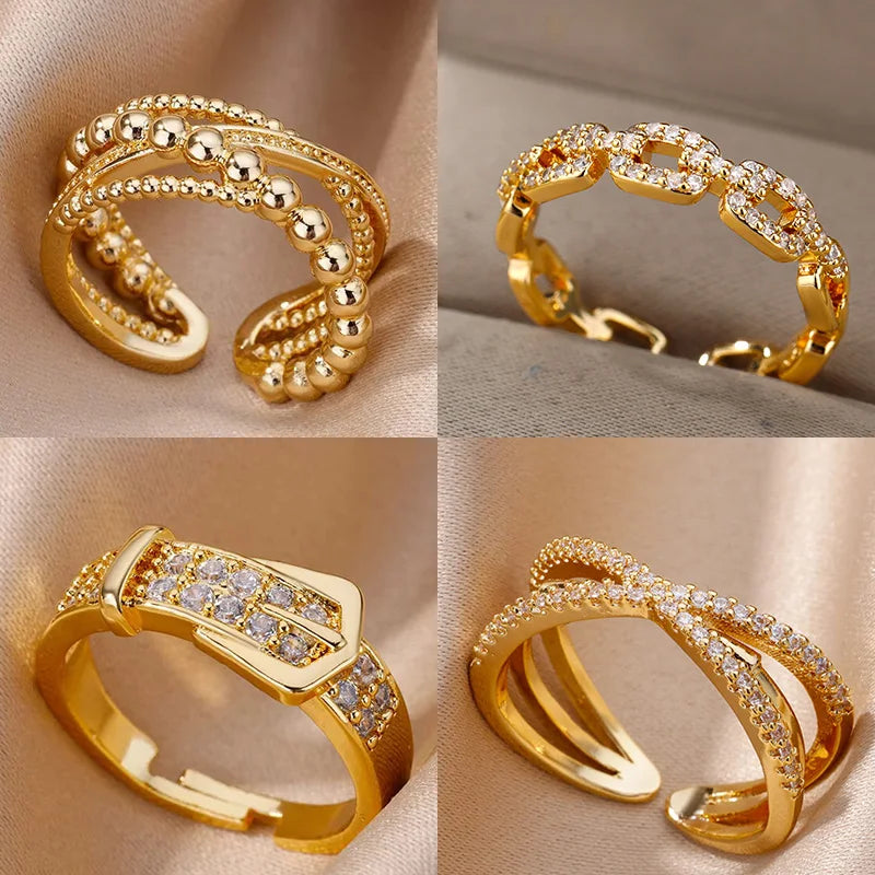Elegance Modern Ring Collection - Golden Finish Zircon Rings