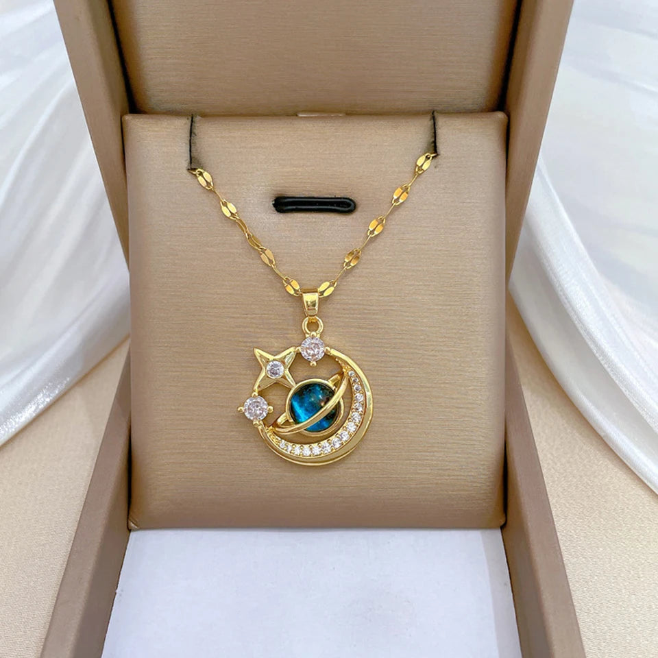 Saturn Moon Celestial Necklace